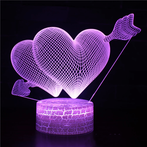 Hjerteformet nattlys for barn, 3d Illusion Lamp, Led Lig