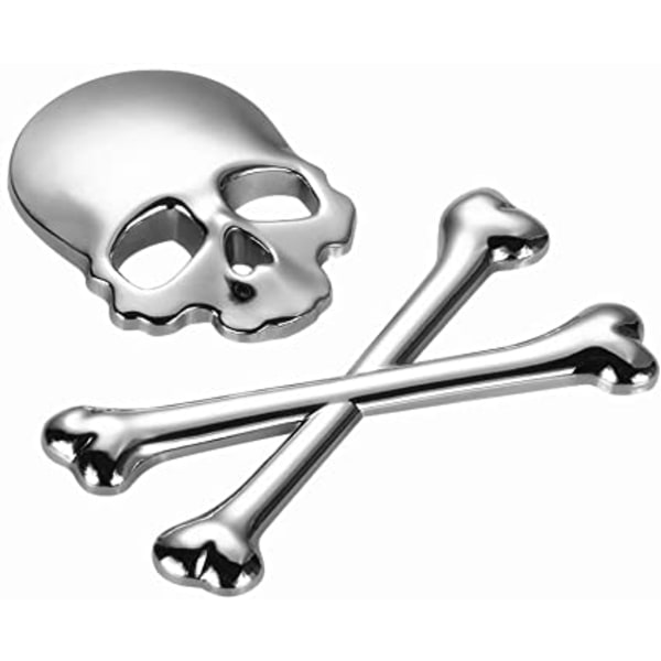 2 stk Sølvfarve Cool Personality 3D Metal Skull Skeleton De