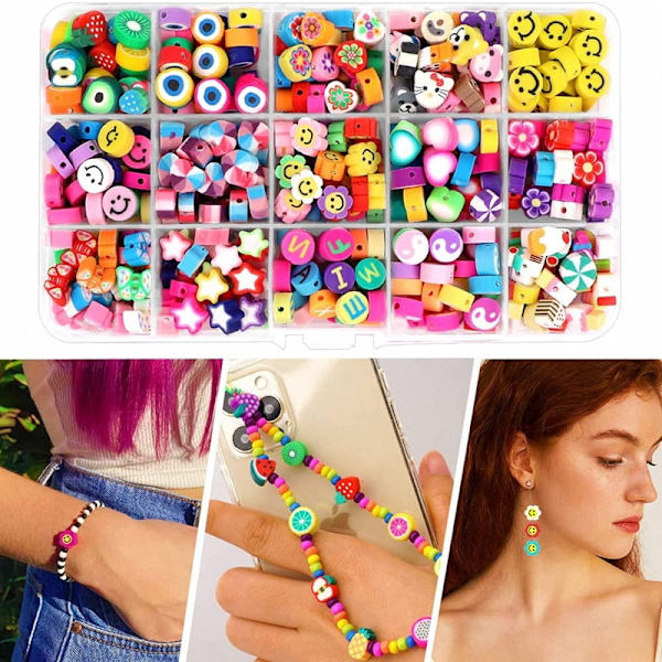 300 stk. Polymer Clay Perler, Frugt Smiley Håndlavede Perler 15 Styles F
