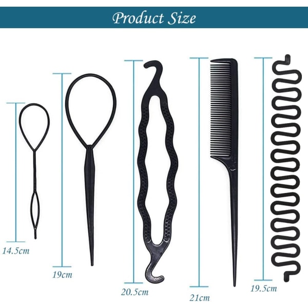 5 STK frisyreverktøy hårflettesett, hårstylingtilbehør,