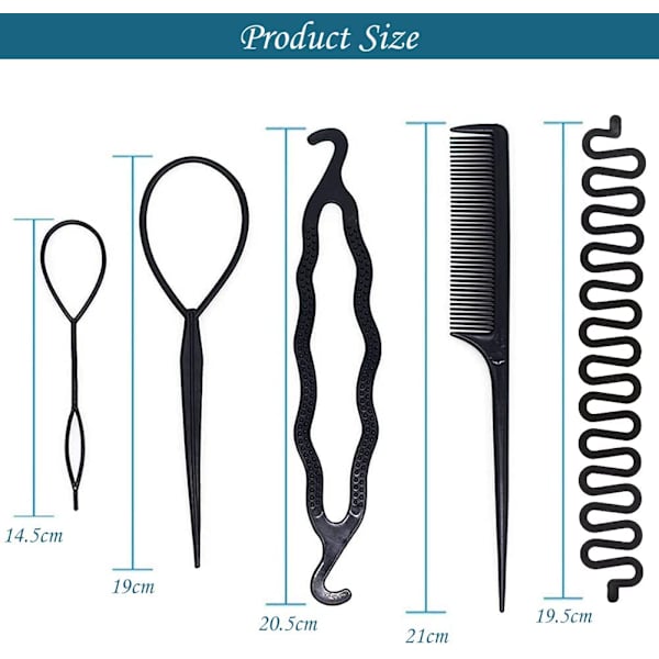 5PCS Frisureværktøj Hår Fletning Kit, Hår Styling Tilbehør,