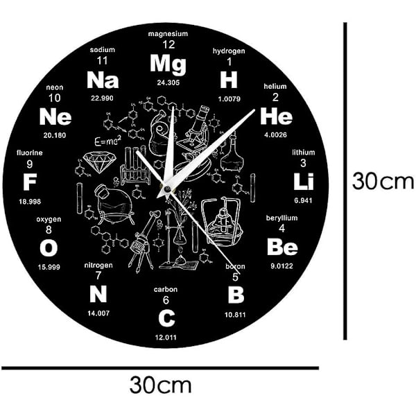 12\" Periodisk Tabel Væg Ur Kemiske Symboler Digital Scien
