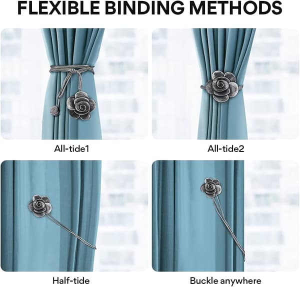 2-pack, bläck gardinbindningar magnetiska, Aimou hartsblommiga gardiner