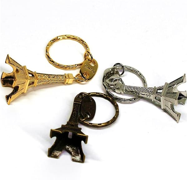 3 Vintage Eiffel Tower-nyckelringar, franska souvenirryggsäckspende