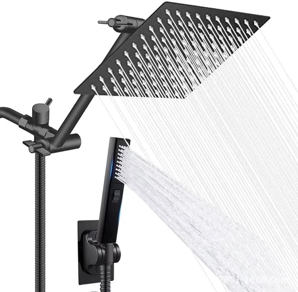 (Sort) 8 tommer galvaniseret rustfrit stål topspray brusehoved S