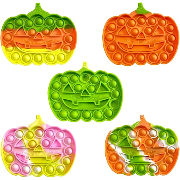 Halloween Pumpa Pop Fidget Leksaker, 5-pack Push Pops Bubbla Fidget