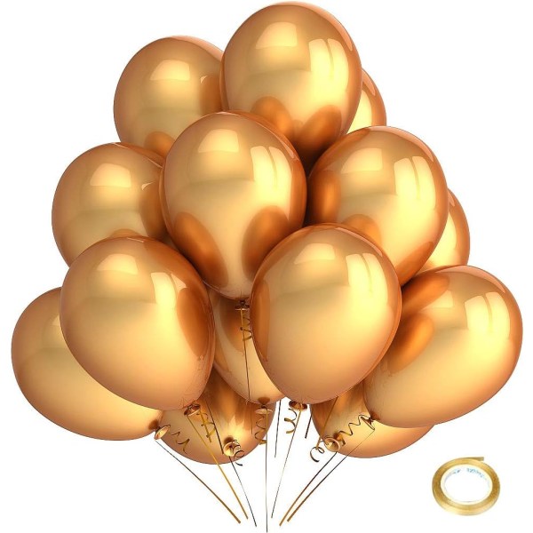 Gold Metallic Chrome Latex Balloons, 100 Pack 12 inch Round Heliu