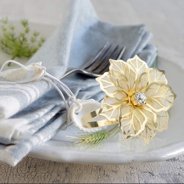 12 stk. Guld Servietringe Hule Blomster Legering Servietringe Holdere