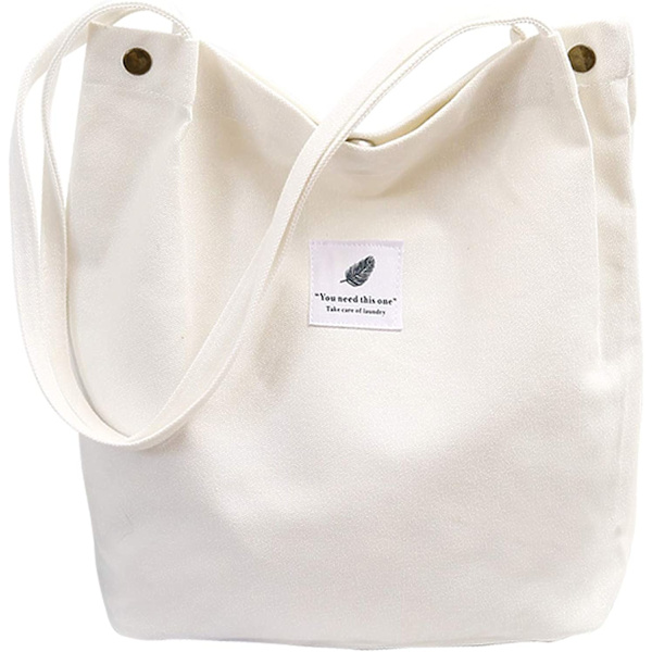 Vit Canvas Tote Bag Dam Mjuk Axelväska Handväska för Kvinnor Shopping Rese Axelremsväska