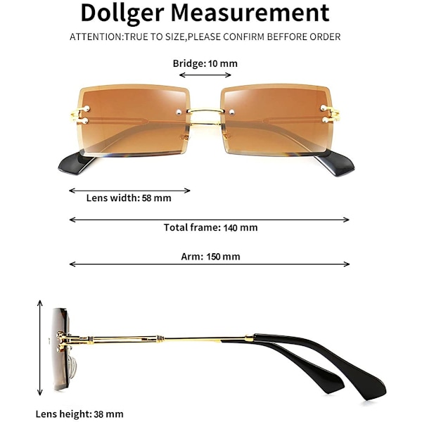 Kantløse rektangulære solbriller til kvinder Fashion Frameless Square