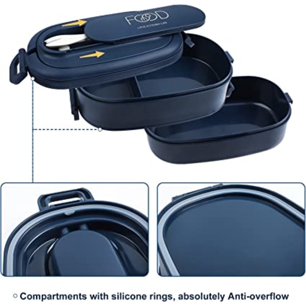 2-lags matboks: 1550 ml Bento-boks med 3 rom og bestikk