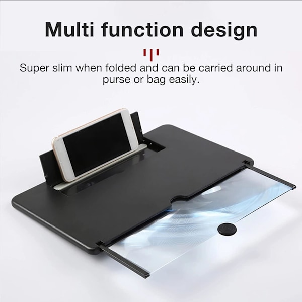 26 cm:n Mobiilipuhelimen Näytön Suurennuslasi, 3D Puhelimen Suurennusnäyttö (Musta)
