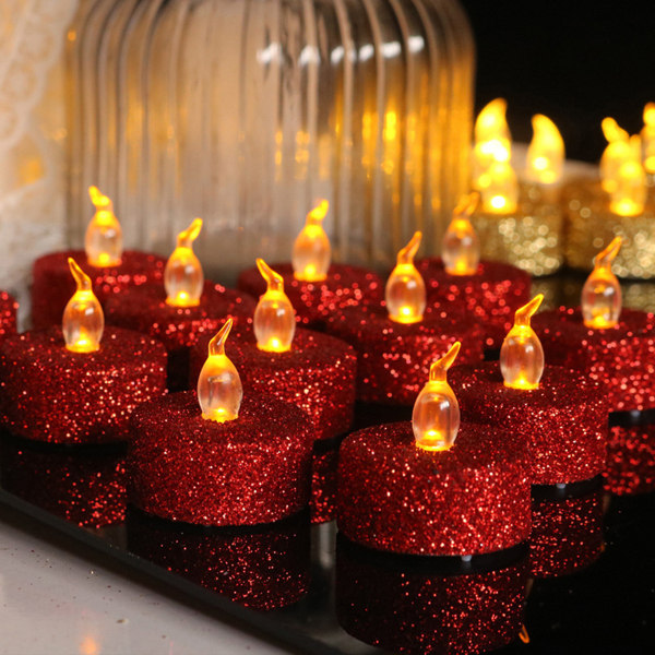 6 stk røde LED-stearinlys Juleferie bryllup fødselsdag