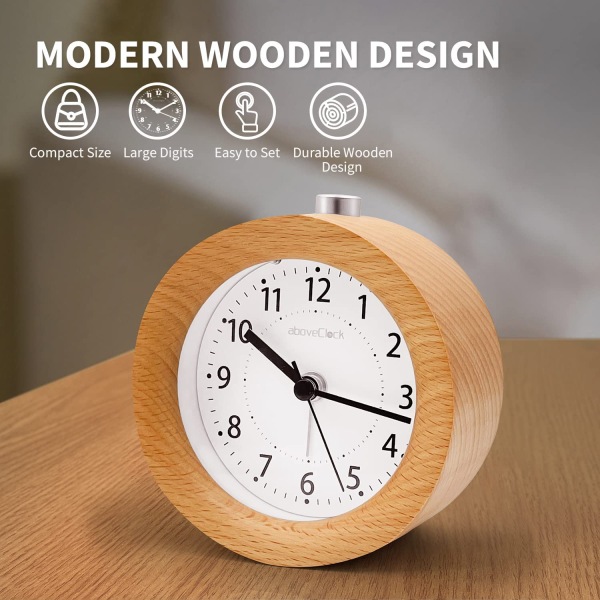 Batteridriven väckarklocka, aboveclock reseanalog Woode