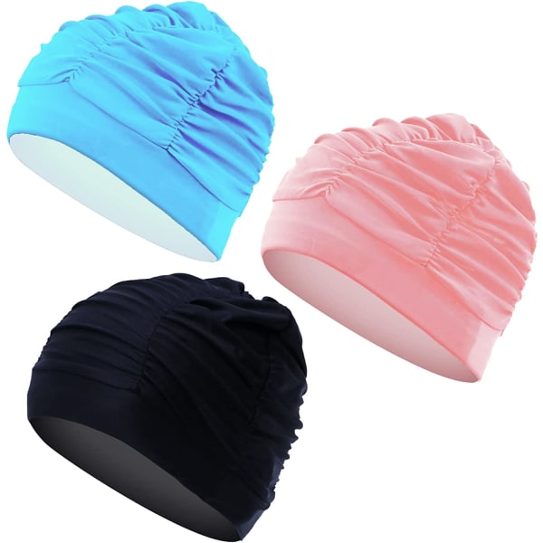 3 long hair shower caps, breathable pleated bathing cap, fabric