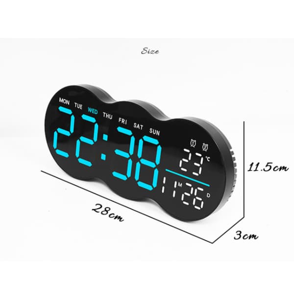 Digital vekkerklokke for soverom, LED-display, 12/24 timer, uke, dato...