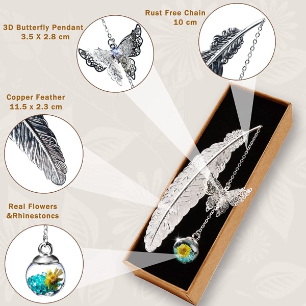 Purppura Diamond White Flower-Metal Feather Kirjanmerkki, Ystävänpäivä