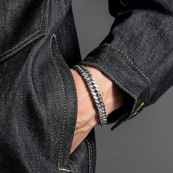 Miesten Curb Chain -ruostumattomasta teräksestä valmistettu rannekoru, paksu mesh-ketjurannekoru, paksu hiphop-rannekoru, trendikäs ketju, punk-räppärin koru F