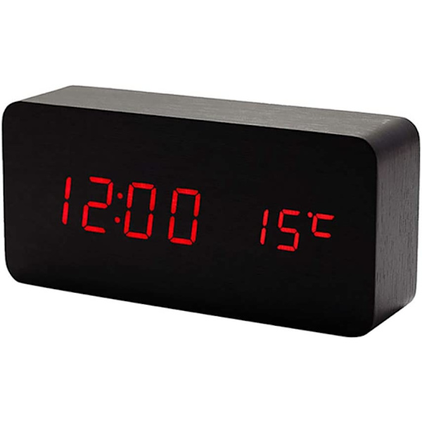 Trädigitalklocka - Multifunktionell LED-väckarklocka med tid/D