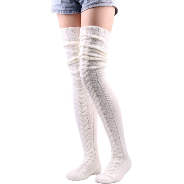 Women's Thigh Wihte High Socks Over the Knee Cable Knit Boot Soc