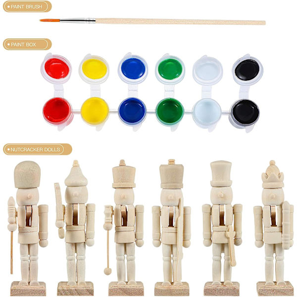 6 Pack DIY Trä Jul Nötknäppare 12cm Trädocka för Barn