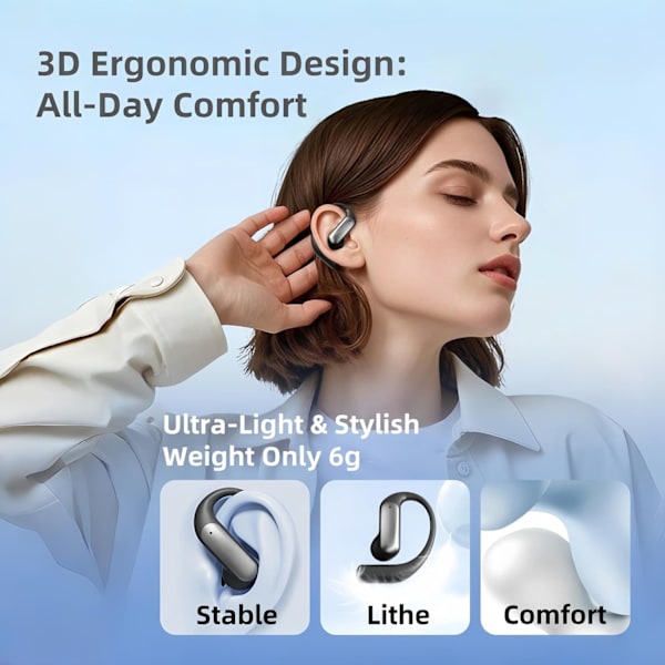 Bluetooth 5.3 sportshovedtelefoner, 144 sprog oversættelse (sort)