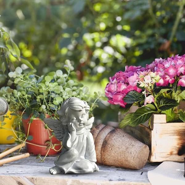 Skrivebordsengelskulptur, sød lille hvid engelpigefigur i harpiks