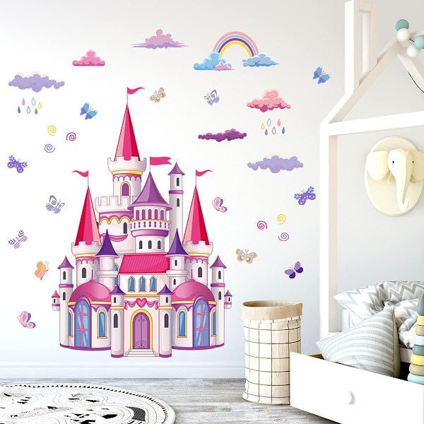 F rgglada Castle Wall Decal Rainbow Butterfly Wall Stickers C
