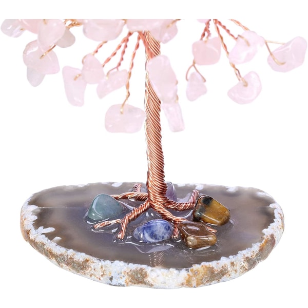 Livets tre natursten, 9-10 cm (rosa) krystalltre perfekt krystalltre ornament gave til chakra reiki gave hjemmekontor borddekorasjon gave ornament skulptur