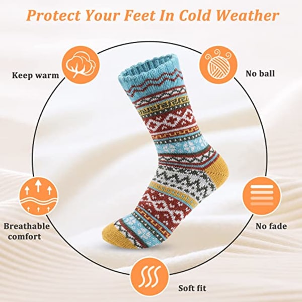 Varme sokker, 5 par uldsokker til kvinder til vinterbløde og Thi