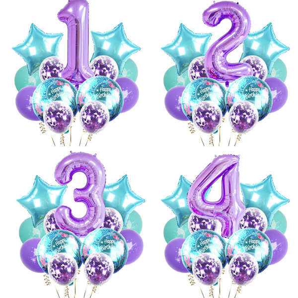 Pakke med 14 Havfruefestballoner, tilbehør 2-års fødselsdag D