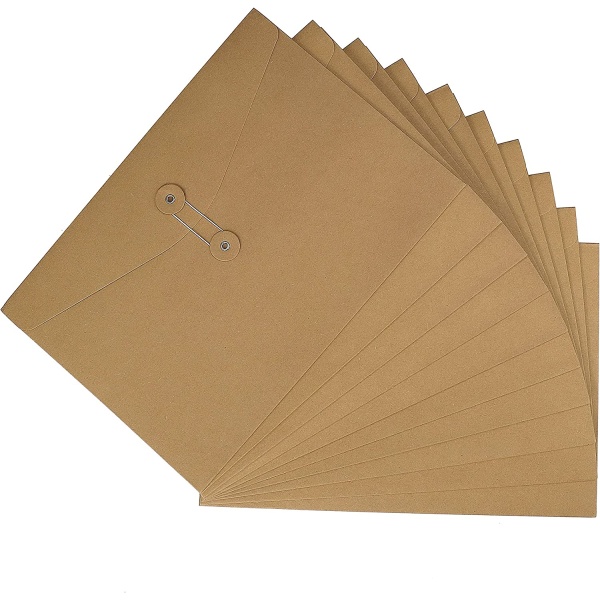 A4 Kraft Paper File Bag, 10 Fil Mappe Dokument Konvolut med Bu