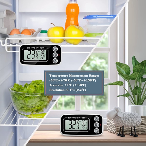 2 stk. Digitalt Køleskabstermometer Temperatur -50°C til 70°C