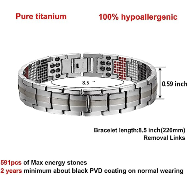 Titanium Rannekoru miehille Musta PVD Coating Minerals Magneettinen Br