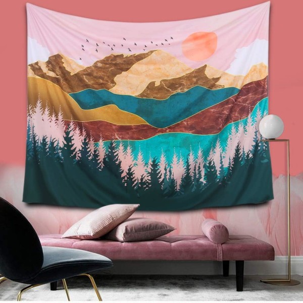 Veggteppe, 230x180cm, Sunset Art Tapestry Forest Tree Tapestr