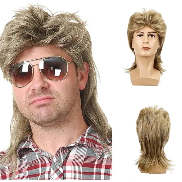 Ryan parykk blond 1 stk, mullet, brun blond, 80-tallet, falskt hår,