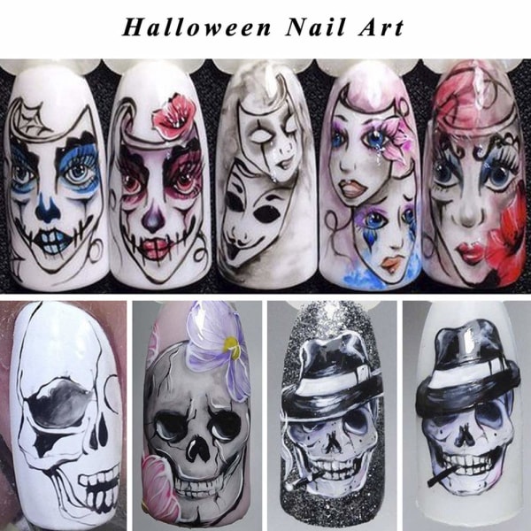 24 ark Halloween Nail Stickers Day of The Dead Water Transfer