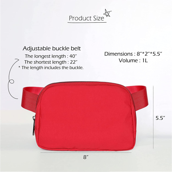 Unisex mini belteveske med justerbar stropp Liten midjelomme for red