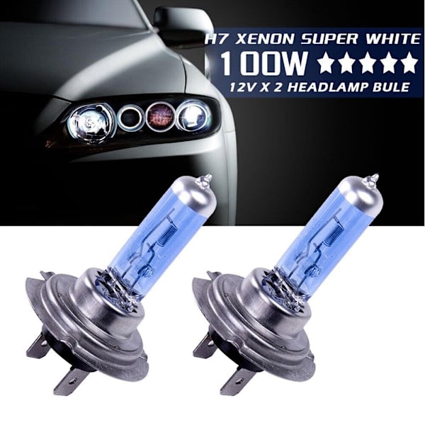 12V H7 100W Xenon Hvid 6000k Halogen Bil Forlygte Pære Gl