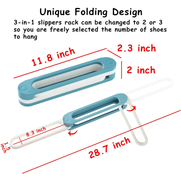 (blå)Slippers Rack Hængende Skoarrangører, 3 i 1 Foldbar Holde