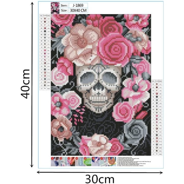 30x40cm, Skeletblomst 5d diamantmalet rhinstenbroderi