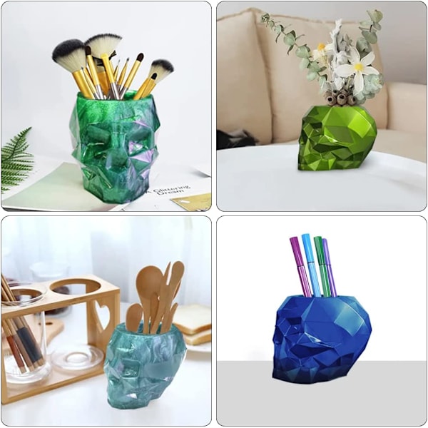 Sett med 2 harpiksformer 3D hodeskalle silikonformer for harpiksoppbevaring,
