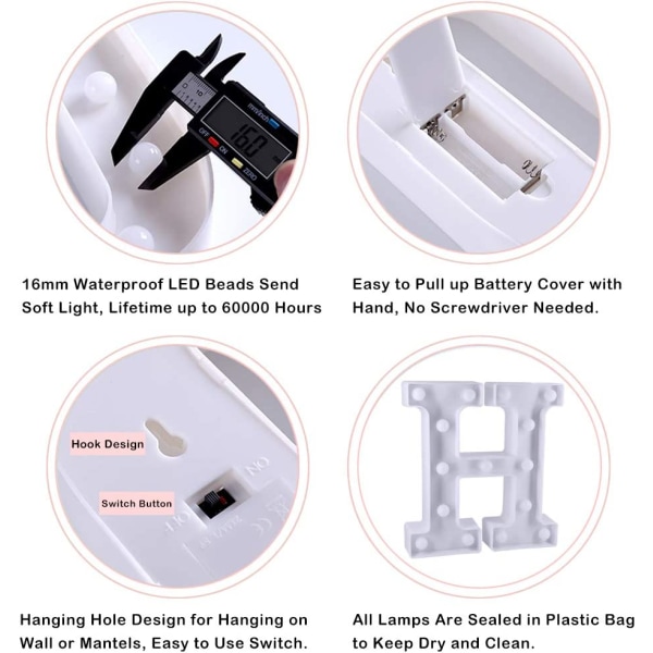 (H)Lys op bogstaver alfabet lys op lampe LED bogstav lys Lad