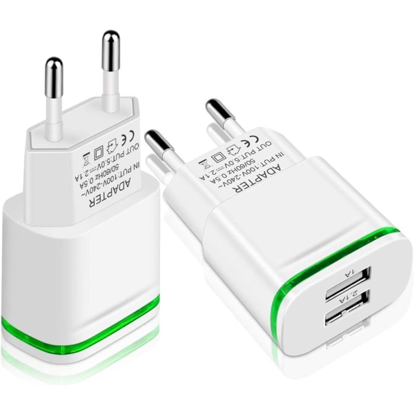 USB-nettstøpsellader, 2-Pack 2.1A 5V 2 Port Universal Power Ad