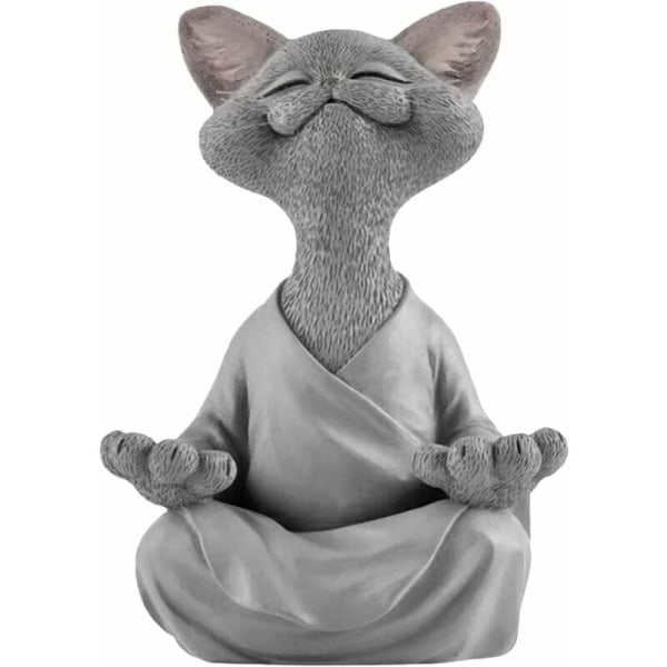 (12x12x18cm-Grå) Kattbuddhastaty - Happy Cat Buddha, Cat Buddh