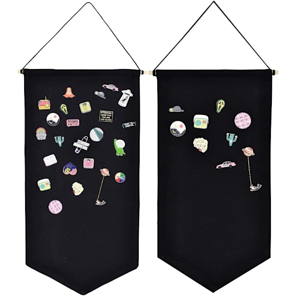 Väggmonterat smyckes- och broschställ i canvas (svart, 2-pack)
