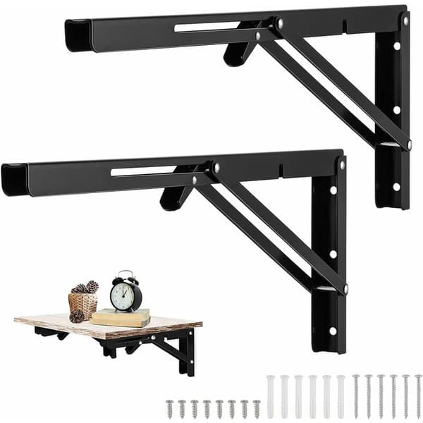 2 stk. sorte vægmonterede foldebeslag, 400 x 170 mm foldekonsol