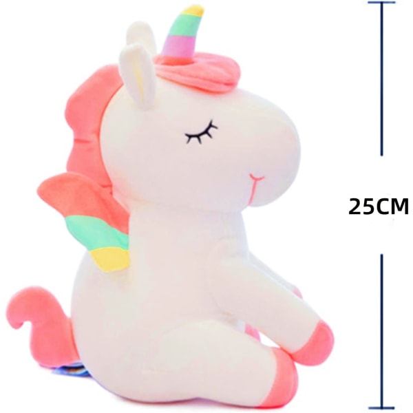 Söt mjuk plysch enhörning med regnbågsvingar - Kawaii leksak för