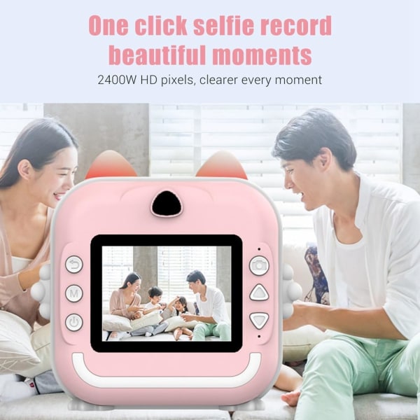 (Pink) Instant kamera til børn, digital print, 2,4 tommer skærm