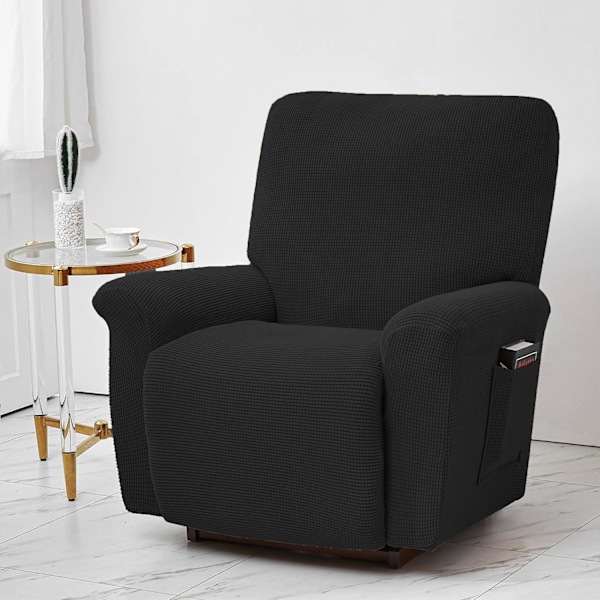 Stretch Recliner Fåtöljöverdrag, 4-Delar Mjuk Soffaöverdrag med Fickor (Svart)